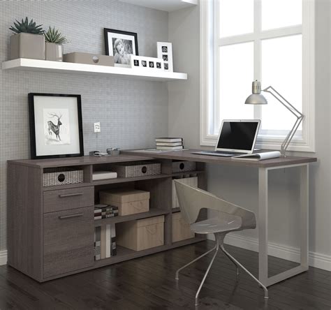 Bestar Solay Bark Gray L Shaped Desk - Solay Collection: 4 Reviews - 1StopBedRooms.com