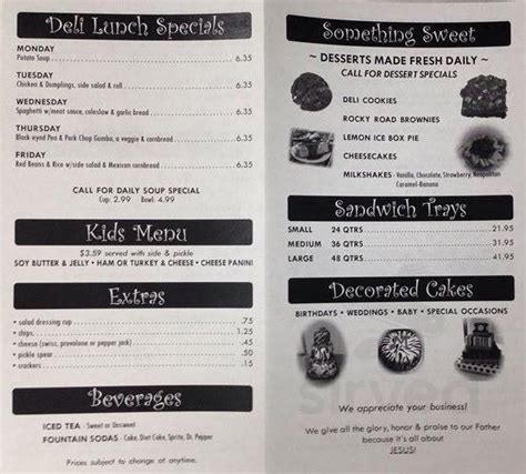 The Broadway Deli menu in McComb, Mississippi, USA