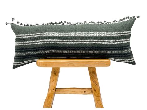 Extra Long Lumbar Pillow Cover, Indian Wool Pillow, Dark Green Wool ...