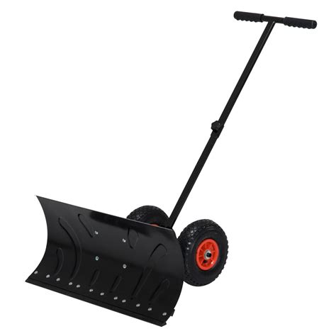 Outsunny 29 Blade Rolling Snow Pusher Shovel with Wheels and Adjustable ...