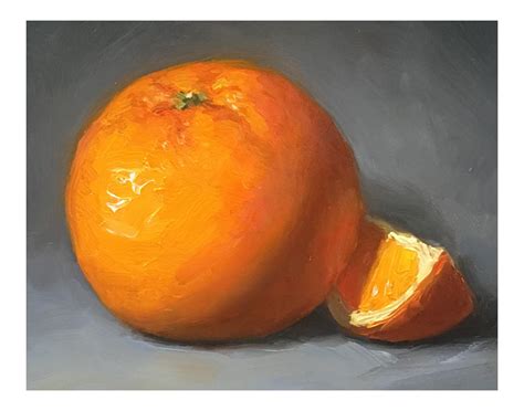 "Orange With Slice" Small Oil Painting | Chairish