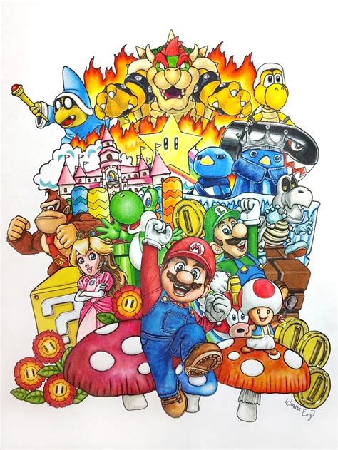 Super Mario Bros Drawing Doodle Art | Doodle art, Mario art, Super ...