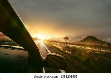 Car Driving Sunset Stock Photo 1391201855 | Shutterstock