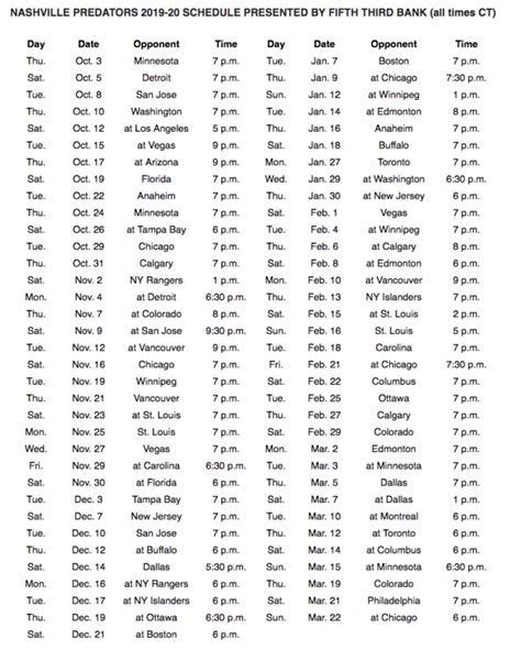 Nashville Predators 2022-2023 Schedule