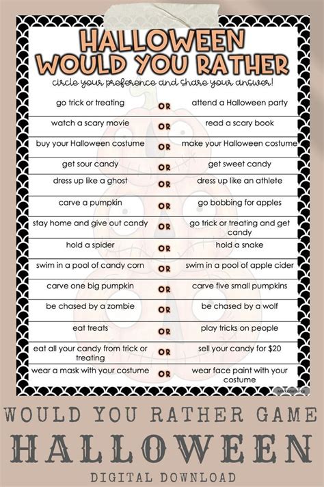 Printable Would You Rather This or That Game / Halloween Version / for Kids / Classroom Party ...