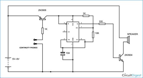 Simple Continuity Testing Circuit Diagram using 555 Timer IC