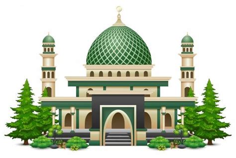 Premium Vector | Islamic mosque building with green plant | Mosque vector, Mosque design, Mosque art