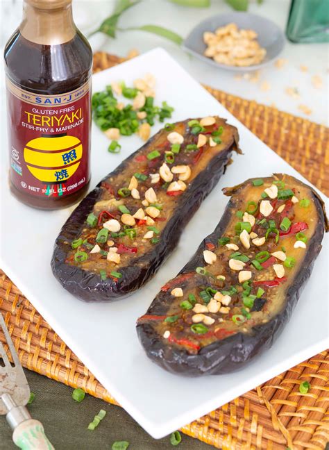 Teriyaki Eggplant | San-J | Recipe in 2021 | Stuffed peppers, Teriyaki, Teriyaki recipe