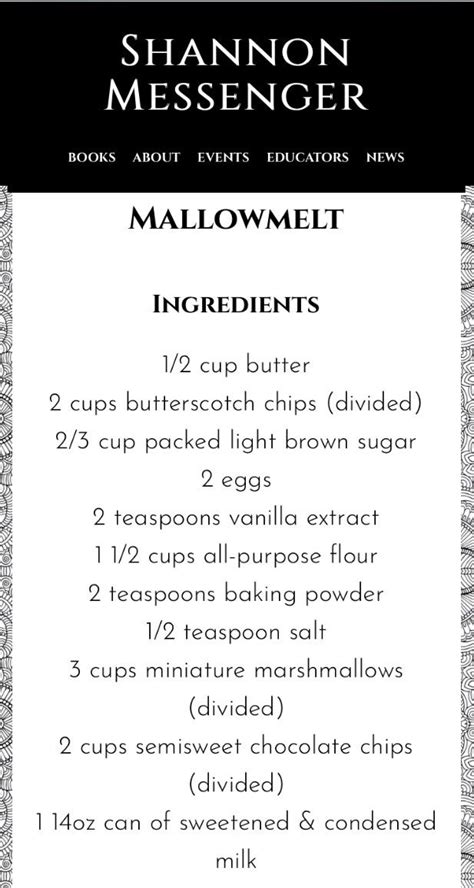 Shannon Messenger’s Mallowmelt recipe! | Lost city, Book fandoms, Good ...