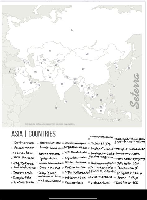 Asia countries printables map quiz game – Artofit