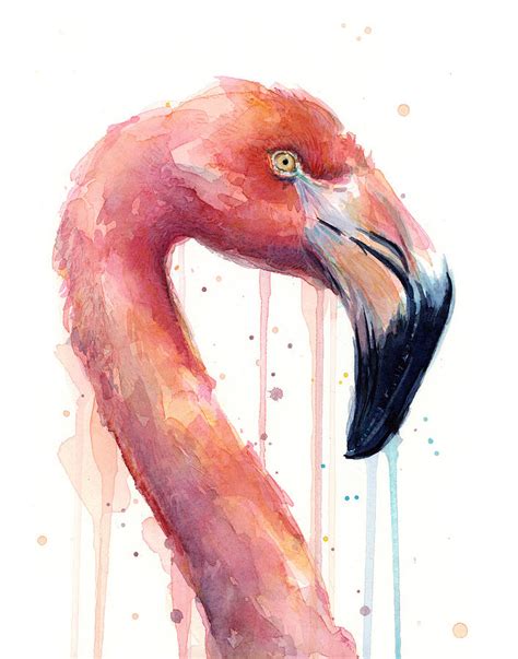 Flamingo Painting Watercolor - Facing Right Painting by Olga Shvartsur ...