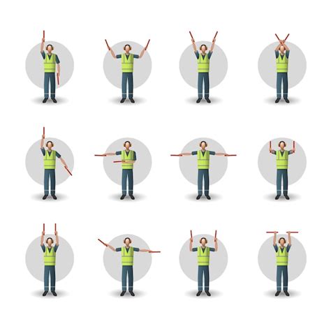 Premium Vector | Aircraft marshaling hand signals illustration set