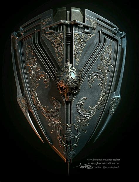 Escudo Fantasy Armor, Fantasy Weapons, Medieval Fantasy, Dark Fantasy Art, Vikings, Weapon ...