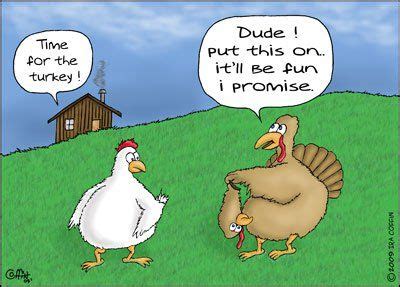 Thanksgiving Cartoon - Two turkeys talking on a hill