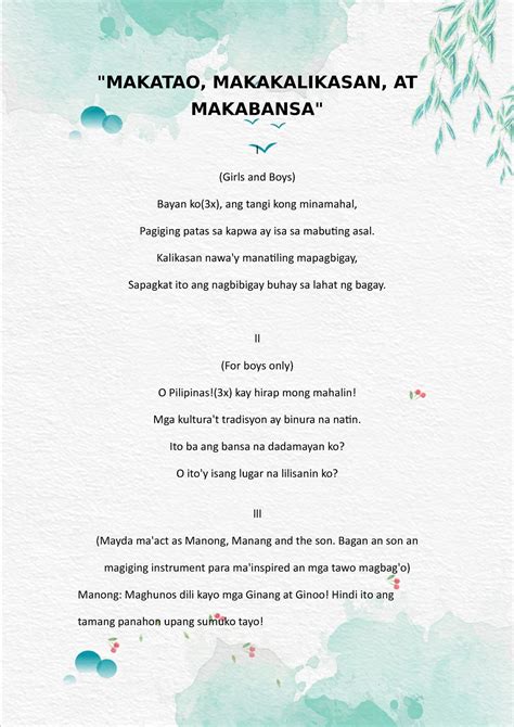 Share Script FOR Sabayang Pagbigkas - "MAKATAO, MAKAKALIKASAN, AT MAKABANSA" l (Girls and - Studocu