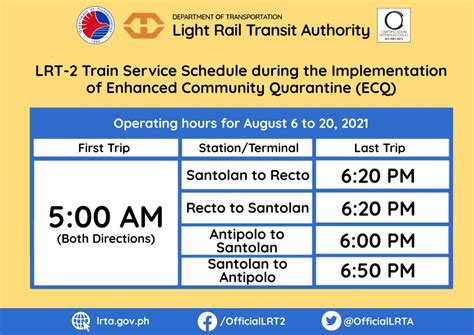 LRT-2 Train Service Schedule during the Implementation of Enhanced ...