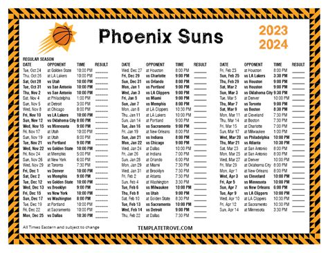 Printable 2023-2024 Phoenix Suns Schedule