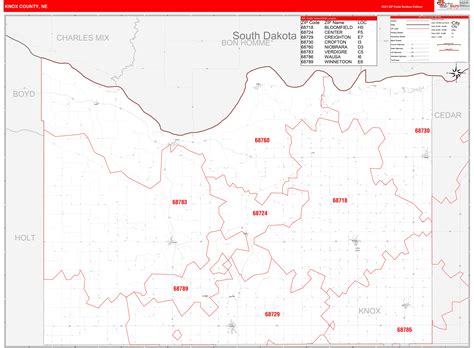 Knox County, NE Zip Code Wall Map Red Line Style by MarketMAPS - MapSales