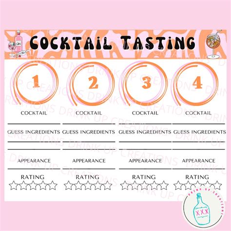 Cocktail TASTING MENU PDF Printable Drink Tasting - Etsy