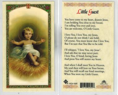 Baby Jesus, Little Guest Laminated Prayer Card