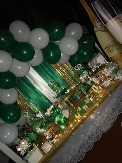 Green white and gold 50th Birthday | Gold birthday party decorations, Gold graduation party ...