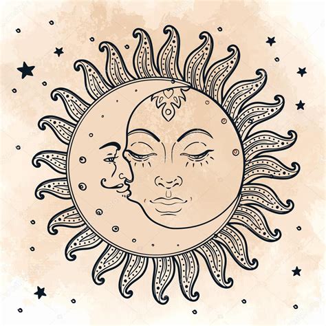 Sun and moon. Illustration in vintage style. — Stock Vector © vgorbash ...