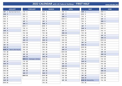 Printable 2022 Yearly Calendar