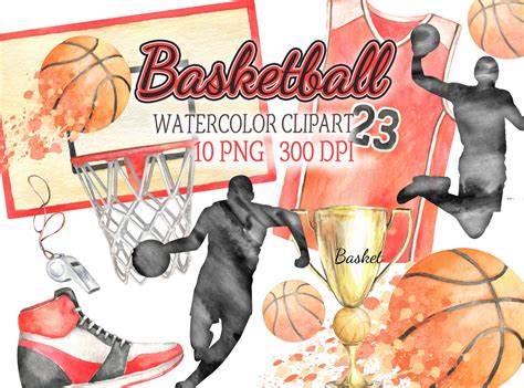 Watercolor basketball clipart sports clip art basketball player basket ...