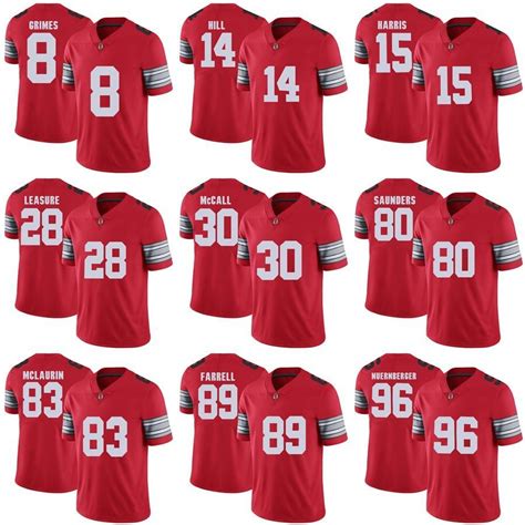 2021 Cheap Mens Custom 2018 Ohio State Buckeyes 8 Grimes 14 Hill 15 Harris 28 Leasure 80 ...