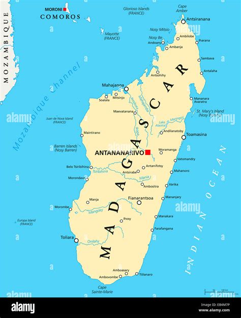 Madagascar Political Map with capital Antananarivo, national borders ...