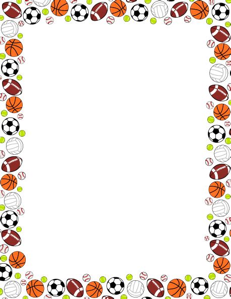 Printable sports ball border. Use the border in Microsoft Word or other programs for creating ...