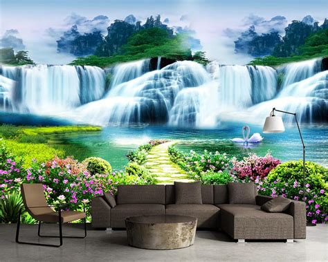 Beibehang costom wallpaper flower tree path waterfall landscape ...