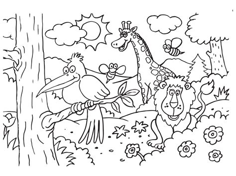 Line art of animals in the forest. Suitable for coloring book, coloring ...