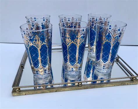 Vintage Cocktail Tumblers Royal Blue and Metallic Gold - Etsy