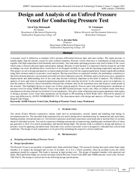 (PDF) Design and Analysis of an Unfired Pressure Vessel for Conducting Pressure Test | IJIRST ...