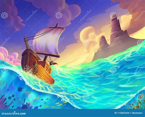 The Small Boat Caught In A Storm On The Sea Royalty-Free Stock Image | CartoonDealer.com #113843434