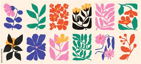 Floral doodle background vector set. Flower and leaves abstract shape ...