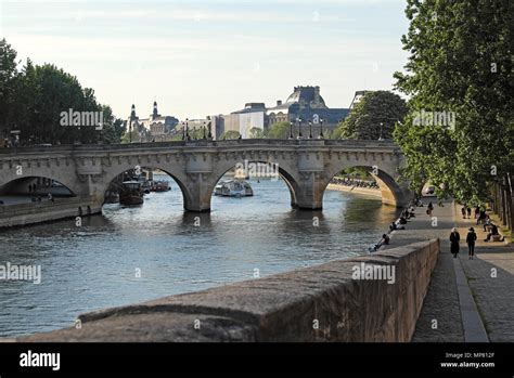 View of bridge along the Left Bank of the River Seine in Paris spring ...