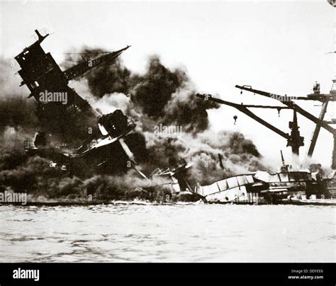 Battleship USS 'Arizona' (BB-39) sinking during the attack on Pearl ...