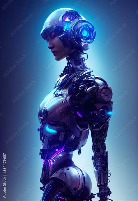 Portrait of a futuristic female robot. An artistic abstract cyberpunk fantasy. Concept of a ...