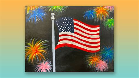 American Flag and Fireworks Canvas Painting - Artist For A Day