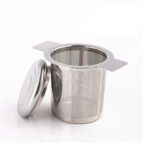 Silver Stainless Steel Tea Infuser Filter Strainer Double Handle Basket + Lid-in Tea Strainers ...