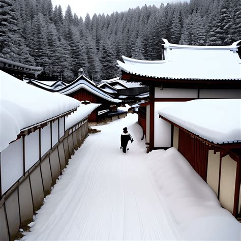 Snowy Japanese Village Graphic · Creative Fabrica