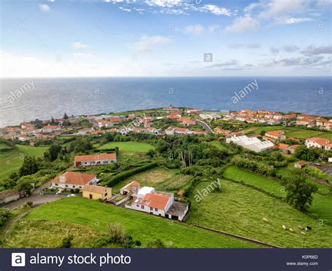 Aerial shot of the coastal town of Lajes in Flores, Azores Stock Photo - Alamy