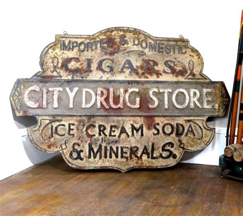 Vintage Style Stamped Tin Drug Store Trade Sign | The Kings Bay