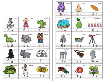 Alphabet ABC posters English - words Spanish cognates by Edubilingo