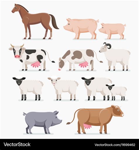 Animal farm set the horse pig cow goat and sheep Vector Image