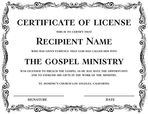 Certificate of License Template, Editable License to Preach Certificate ...