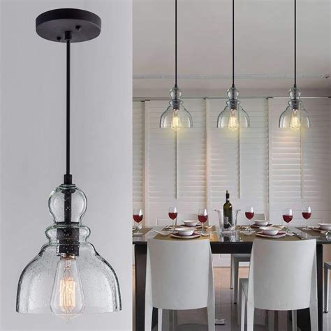Lanros Farmhouse Kitchen Pendant Lighting With Handblown Clear Seeded ...