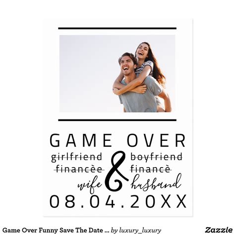 Game Over Funny Save The Date Couple Photo Postcard | Zazzle | Funny ...